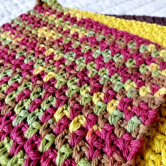 3 CROCHET DISHCLOTH WASHCLOTH 100% COTTON HANDMADE NEW Brown Yellow Green Fall - Picture 5 of 11